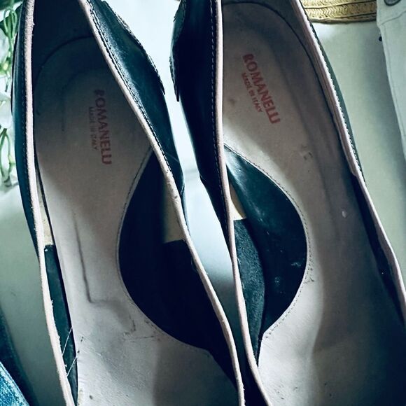 Vintage Romanelli Made in Italy black/pink leather scalloped detail pinup heels - Picture 7 of 10